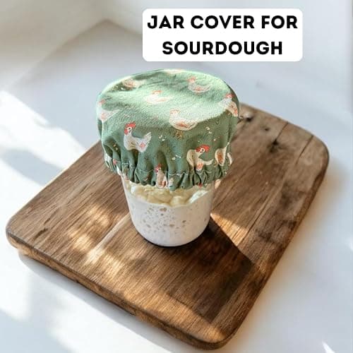 (4-Pack) Sourdough Reuseable Jar & Bowl Covers | Cute Baking Gift | 100% Cotton | Washable | Bread Proofing | Kitchen Food Storage Gifting | Starter Cover Lid Kit (Chickens) thumbnail 5