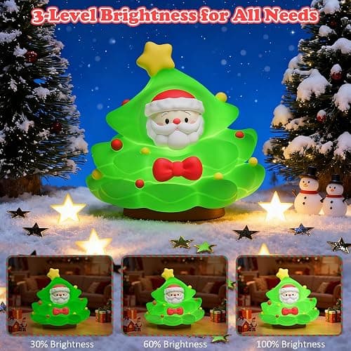 Christmas Tree Night Light for Kids, Soft Silicone Night Light with 30/60min Timer, 3-Level Brightness Dimmable Lamp, LED Rechargeable Lamp for Toddler Boys Girls Room Xmas Decoration (Christmas Tree) thumbnail 3