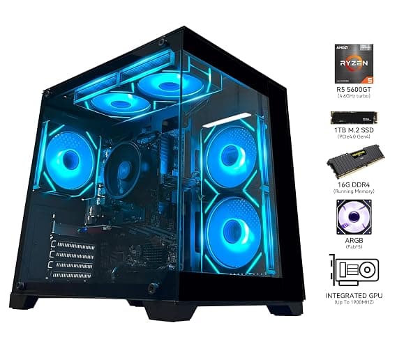 YAWYORE Gaming PC Desktop Computer AMD Ryzen 5 5600GT,16GB DDR4 3200MHz,1TB M.2 NVMe PCle4.0 Gen4,550W 80PLUS PSU,WiFi,Game Design Office Console,Sea View Room, Towers Prebuilt PC (Black) thumbnail 3