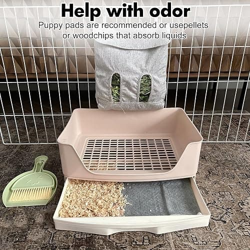 Oleisert Large Rabbit Litter Box Bunny Litter Box, Potty Training for Rabbits Litter Pan with Drawer, Rabbit Bedding Toilet for Adult Guinea Pig, Ferret, Bunny and Other Animals (Brown) thumbnail 6