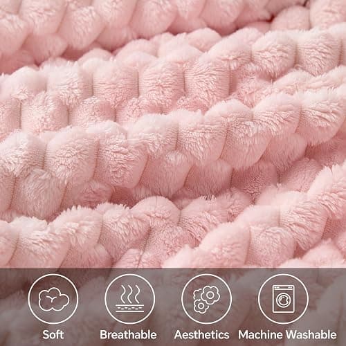 BEDELITE Fleece Decorative Blanket - 3D Jacquard Pink Throw Blankets for Women's Couch & Bed, Soft and Cozy Warm Plush Fluffy Blanket, Cute Birthday Gift for Women, 50x60 Inches thumbnail 3