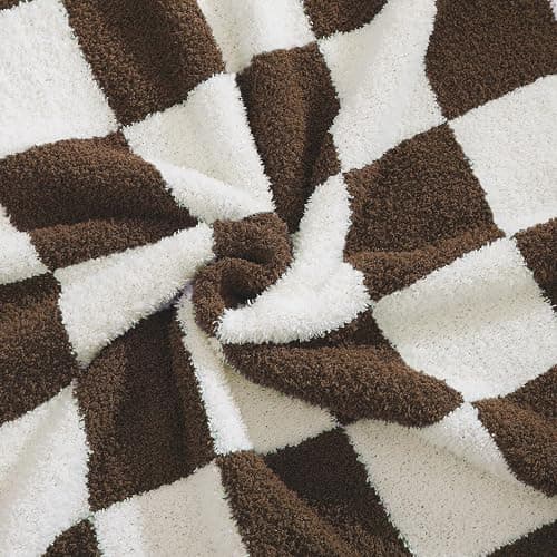 WRENSONGE Checkered Throw Blanket, Coffee Soft Cozy Fluffy Warm Hand Made Throw Blankets for Couch, Sofa, Chair, Bed, Camping, Picnic, Travel Lightweight Bed Blanket - 50"*70" thumbnail 5