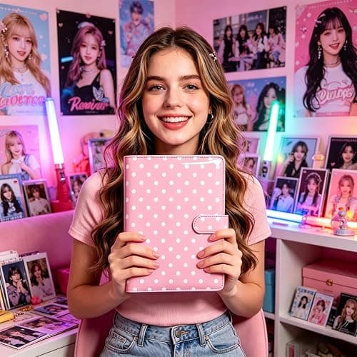 WELLRI A5 Kpop Photocard Binder with 30 Pack 4-Pocket Card Pages 6 Ring Photocard Holder Book PU Leather Cover Collector for 2x3’’ Album Cards Trading Card (Pink) thumbnail 2