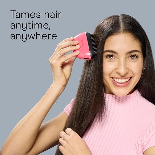 Conair 5-Minute Fix Touch-up Tool Straightening Brush, Rechargeable, Pink | Cordless, on-the-go design to smooth and refresh styled looks, ionic smoothing for frizz control, adjustable heat thumbnail 6