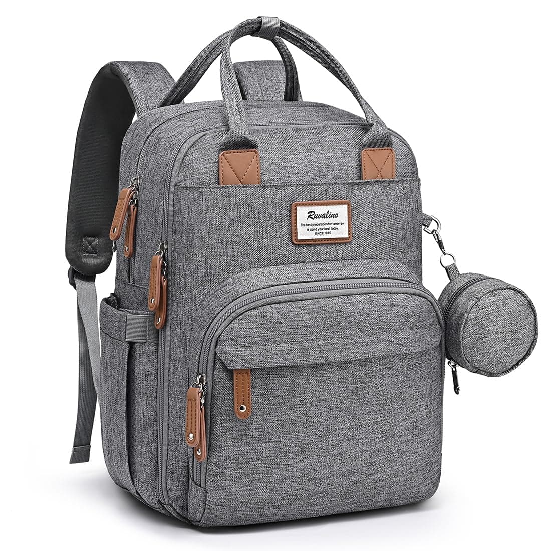 Ruvalino Diaper Bag Backpack, Baby Diaper Bag Backpack with Changing Mat for Mom and Dad (Grey) - Image 1