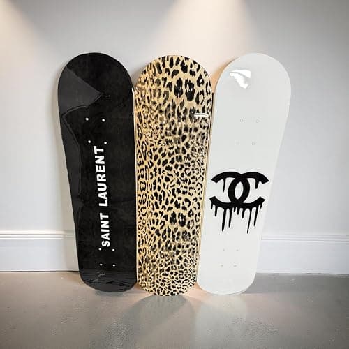 BDTrims 3 Pack Designer-Influenced Pop Art Skateboard Deck Set, Black White and Leopard Print, Premium 7-Ply Maple, Wall Decor, Customization Available - Image 1