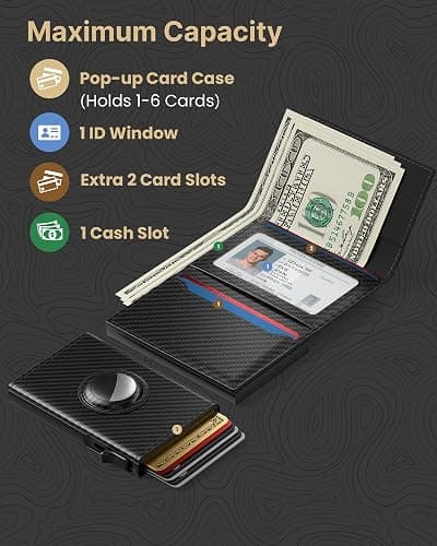 typecase AirTag Wallet for Men: Compatible with Apple AirTag (1st & 2nd Generation), RFID Blocking, Genuine Leather, Slim & Minimalist Design - 14 Card Capacity | ID Window | Cash Slot (Carbon Fiber) thumbnail 4