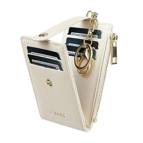 Cynure Women Leather RFID Blocking Card Holder Slim Small Zipper Keychain Front Pocket Wallet with 2 ID Window, thumbnail 3