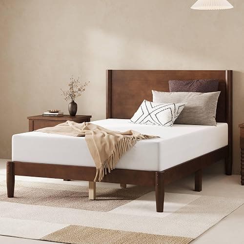 AMERLIFE Solid Wood Full Bed Frame, Mid Century Bed with Headboard, Walnut | Platform Bed with Full Panel Headboard, Noise-Free & Cylindrical Legs, No Box Spring Needed, Under-Bed Storage - Image 1