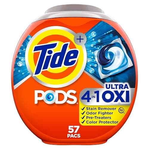 Tide 4-n-1 Ultra Oxi PODS Laundry Detergent Pacs, 57 Count, HE Compatible, Built in Pre-treater for Stains - Image 1