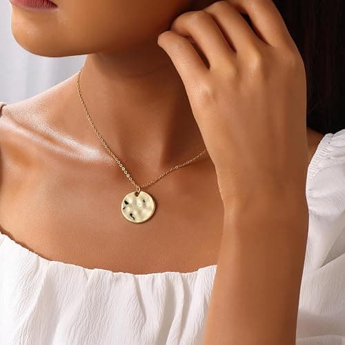 Aopulsi Gold Pendant Necklaces for Women, Gold Plated Pendant Necklace, Fashionable Hammered Pendant Necklaces Simple Multiple Shapes Necklace for Women Unique Gift thumbnail 2