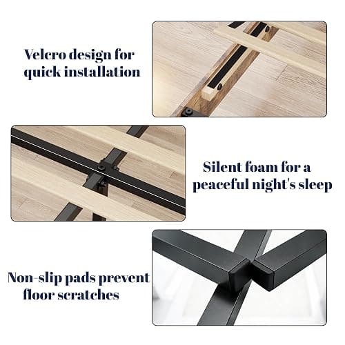 PAUKIN Full Size Wooden Bed Frame with Storage Headboard, Platform Bed Frame with Charging Station and LED Lights, Sturdy Slats, No Box Spring Required, Silent Operation, Easy to Assemble, Brown thumbnail 5