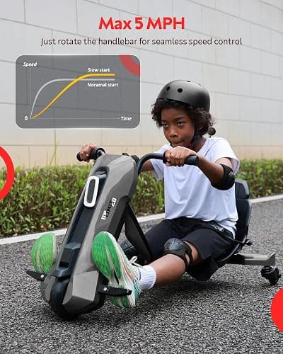 Electric Go Kart for Kids Ages 6-12 - 12V Drifting Go Cart Shift - 360° Spin, Twist Grip, Stepless Speed, Max 5 MPH, 3 Adjustable Seat, Music, Drift Kart for Riders up to 132 lbs, Black thumbnail 6