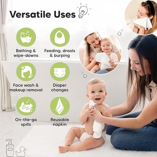6-Pack Baby Washcloths – Soft Absorbent Viscose from Bamboo Washcloths for Face, Body, Baby Towels for Newborn, Kids, Toddlers, Infant, Gentle on Sensitive Skin, 10x10 Reusable Face Towels (White) thumbnail 6