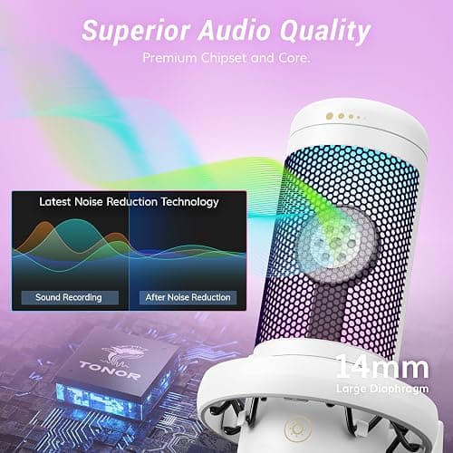 TONOR Gaming Microphone, RGB PC Microphone, Cardioid Condenser USB Mic with Adjustable Light Modes & Brightness, Quick Mute, Gain Control, for LiveStreaming, Recording, PS4/5, Mac, TC310 White thumbnail 2