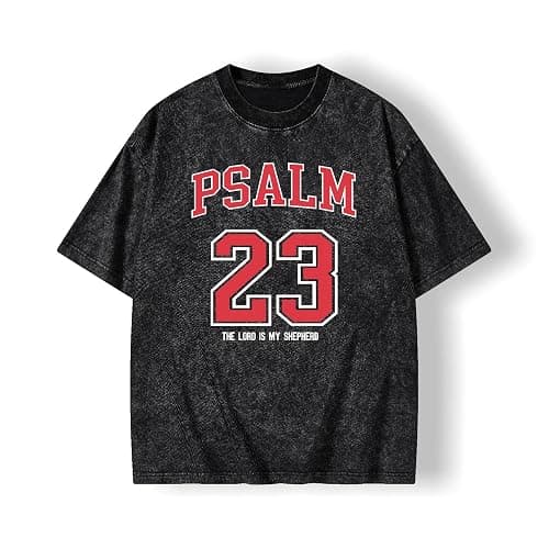 Graphic Tees Summer Women Men Cotton Novelty Oversized Crew Neck Psalm of Bible Christian Washed T-Shirt - Image 1