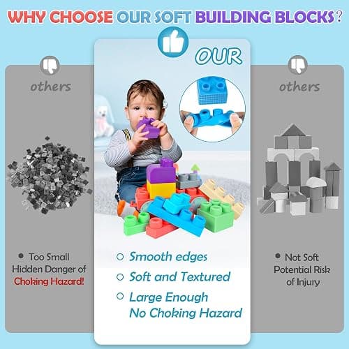 ROHSCE Soft Building Blocks for Toddlers, Large Building Blocks Stacking Blocks for Babies 6 Months and Up Stem Toddler Gifts, Teething Toys, 40 PCS thumbnail 7