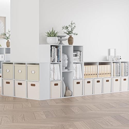 VDNEND Wooden Cube Storage Organizer with Closed Back Panel, 11in Cube Shelf Opening, Bookshelf, Display Shelf,Closet Cabinet for Home and Office (Embossed White, 5-Cube 35.98L*9.45W*24.09H) thumbnail 6