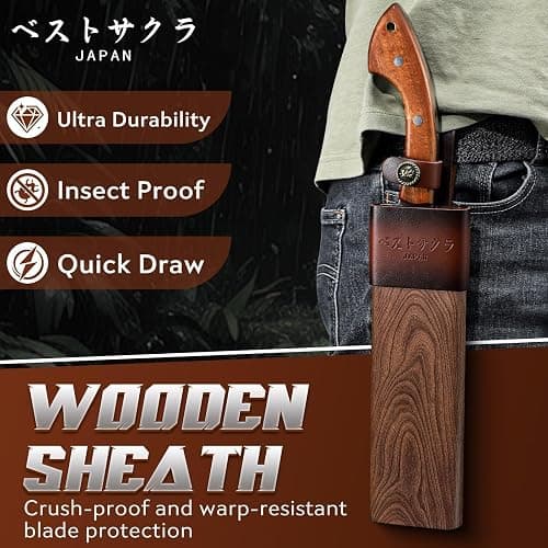 Golden Bird Outdoor Messer Survival Machete Großes Full Tang Design mit Holzgriff und Eichenholz-Scheide – Präzise Bushcraft Messer für Camping, Gartenarbeit und Überlebenssituationen- Geschenke thumbnail 5