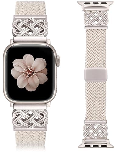 Braided Magnetic Band Compatible with Apple Watch Bands 38/40/41/42/44/45/46/49mm Women Men, Celtic Knot Stretchy Elastic Nylon Fabric Woven Strap for iWatch Series 11 10 9 8 7 6 5 4 SE/Ultra 3 2 1 - Image 1
