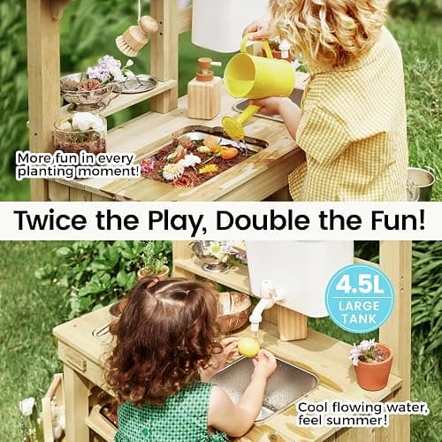 Tiny Land Outdoor Mud Kitchen for Kids, Wooden Play Kitchen with Water Tank, Water & Cooking Play, Sensory Fun, Weather-Resistant with Storage, Ideal for Toddlers Ages 3+ thumbnail 5