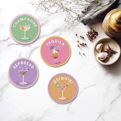 8 Pcs Cocktail Diamond Art Coasters Kit for Adults, Cocktail Diamond Painting Coasters with Holder, 5D Gem Art DIY Crafts Diamond Dots for Gift Life thumbnail 5