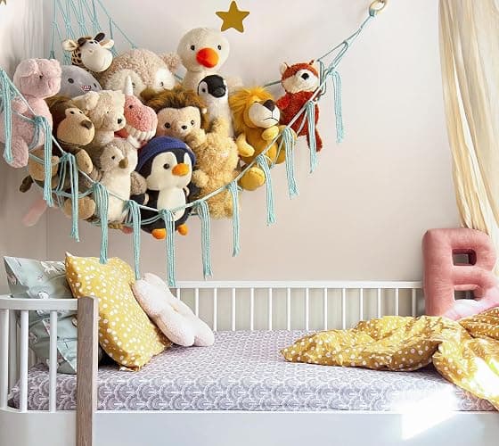 Stuffed Animal Hammock-Large Stuffed Animal Net For Toys Corner-Hanging Stuff Animal Toy Storage Organizer For Plush Plushie Display Light Blue Girl Room Bedroom Boho Nursery Decor Toy Storage thumbnail 3