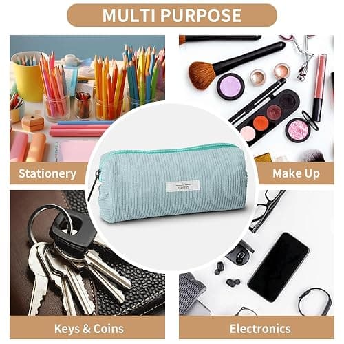Purbert Soft Corduroy Pencil Case Pouch - Small Stationery Pen Bag Blue | Cute aesthetic design, smooth zipper, compact makeup pouch, ideal for school, daily use, travel, for girls, boys, students thumbnail 7