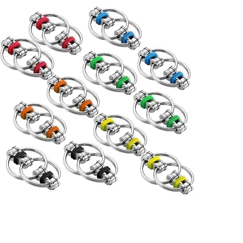 Gejoy 12 Pcs Bike Chain Fidget Toys Set Flippy Roller Chain Sensory Rings Bulk Handheld Toy Key Anxiety Relief Learning Help for Adults Teenagers ADHD Add Autism(6 Colors) - Image 1