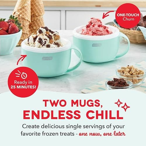 Dash My Mug Ice Cream Maker - Makes Single Serving of Gelato, Frozen Yogurt, Sorbet & More - Easy to Clean & Use - Aqua, 2 Bowls thumbnail 3