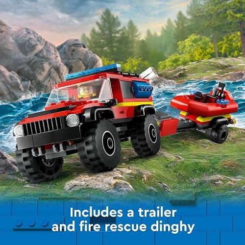 LEGO City 4x4 Fire Truck with Rescue Boat - Building Toy for Boys & Girls, Ages 5+ - Gift for Birthdays - Truck Toy W/ 3 Minifigures - 60412 thumbnail 4