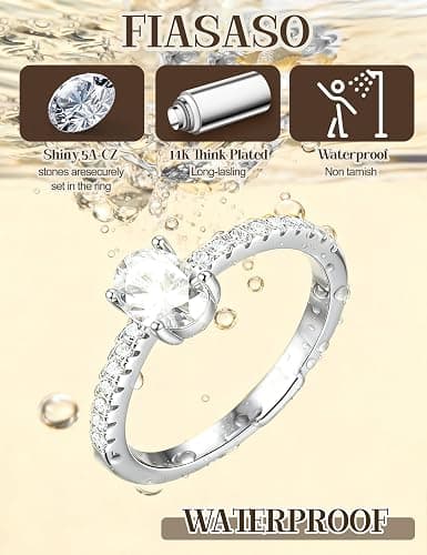 FIASASO Gold Rings for Women Non Tarnish - 5Pcs Dainty Stackable Rings 14K Gold Plated Cubic Zirconia Stacking Rings Non Tarnish Waterproof Minimalist Thin Stack Ring Size 5 6 7 8 9 10 thumbnail 2