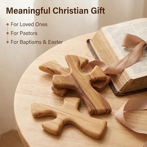 Yookin Olive Wood Prayer Cross for Hand, Hand Carved Clinging Cross, Wooden Palm Cross for Prayer,Christian Comfort Gift for Men Women, 4.72 Inch thumbnail 6