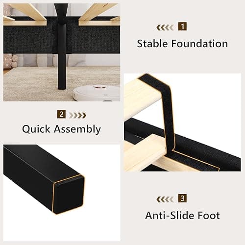 Feonase Twin Bed Frames with Upholstered Headboard, Linen Platform Bed Frame with Wooden & Metal Slats Support, Storage Space Under Bed, No Box Spring Needed, Easy Assembly, Black thumbnail 6