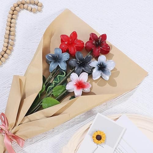 CHANDAT Flower Hair Clips 6 PCS Hawaiian Claw Clips for Vacation Hibiscus Hair Claw Clips Cute Large Hair Clips for Thick and Thin Hair Plumeria Hair Accessories for Women Girls -Dark Color thumbnail 2