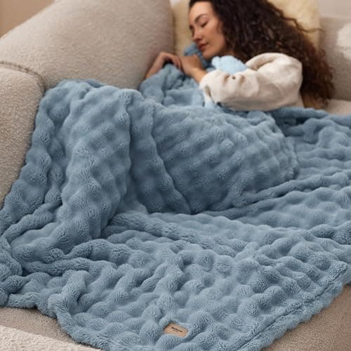 Bedsure Cloud Bubble Blue Throw Blanket for Couch, 50"×60" | Lightweight Decorative, Blue Gifts for Women, Fleece, Couch/Sofa/Bed, Soft, Cute, Room Decor thumbnail 9