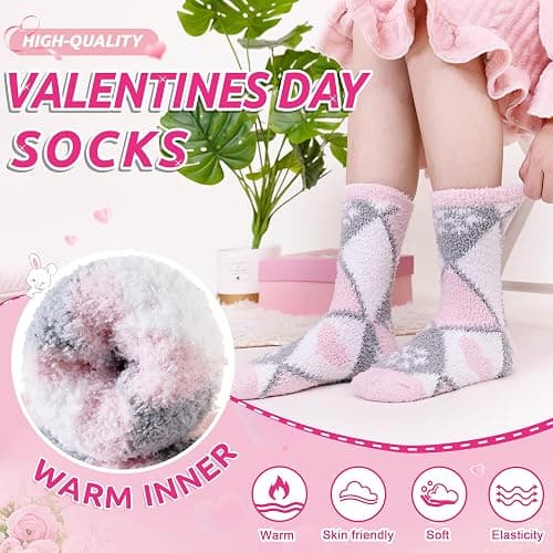 Womens Fuzzy Socks Fluffy Cozy Heart Comfy Winter Thick Warm Pink Plush Fleece Sleep Slipper Socks 5 Pairs thumbnail 2