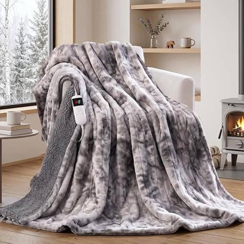 PFASDFW Heated Electric Blanket Throw 50''x60'' - Fast Tie-Dye Heating Blanket, Washable Heat Blanket 10 Heating Settings, 8h Timer Auto Off & Heated Protection, Soft Flannel & Sherpa Material - Image 1
