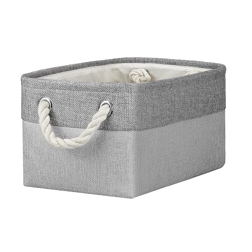 Small Storage Boxes for Shelves, Foldable Small Toy Storage Box with Handles, Canvas Storage Baskets for Socks Towels DVDs Books Makeup and Bathroom Toiletries(31x21x16cm/1 Pack, Grey&Light Grey) - Image 1