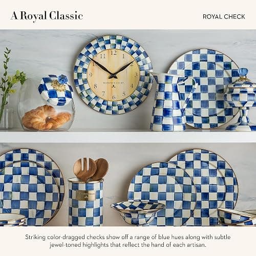 MACKENZIE-CHILDS Wall Clock, Decorative Clock for Kitchen and Living Room, Blue-and-White Royal Check thumbnail 3