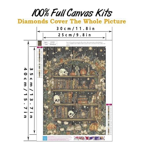 askkqtx Skull Diamond Art Kits for Adults, Goth Skull Bookshelf Diamond Painting Kits for Beginners, Full Drill Crystal Rhinestone Gem Diamond Art Kits Craft for Home Wall Decor 12X16 Inch thumbnail 4