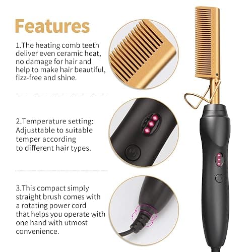 BudiGl Ceramic Hot Comb Hair Straightener Pressing Combs Electric Straightening Comb for Natural Black Beard Wigs Gift for mom thumbnail 6