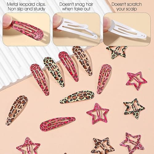 Shimmeroo 16PCS Snap Hair Clips Metal Leopard-Print Hairpin Star Water Drop | Hair Barrettes for Y2k 2000s Side Clip Decoration Accessories for Women,Pink Brown thumbnail 5