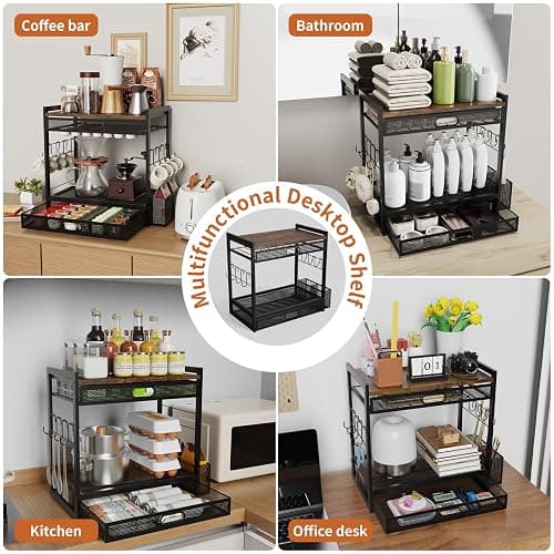 Coffee Bar Organizer Station with CoffeePod Drawer Mug Cup Holder and Tea Condiment Storage for Countertop Organizer CoffeeBar Accessories for Kitchen,Home,Office thumbnail 5