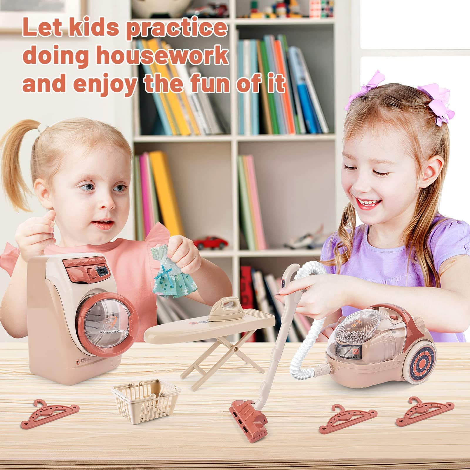 deAO Toy Washing Machine & Vacuum Playset, Mini Washing Machine Laundry Set with Lights & Sounds Effects, Washer and Iron Set for Boys & Girls thumbnail 7