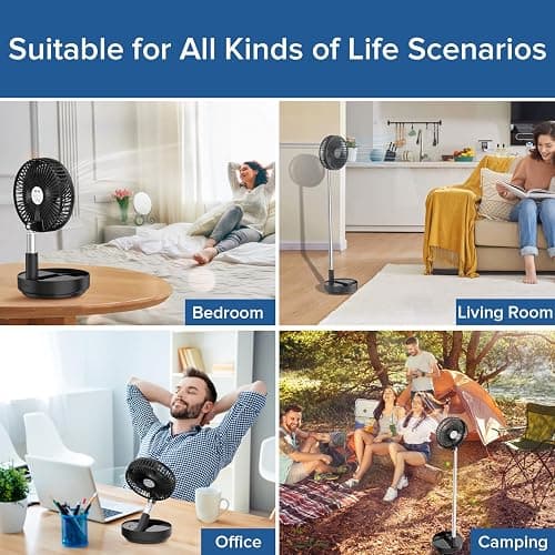 Belife X8 Portable Fan, 7200mAh Battery Powered Rechargeable, Oscillating USB Desk Floor Fan with Remote, Foldable Telescopic Fan for Home Bedroom Sleeping Office Camping Travel, 7.7" (Black) thumbnail 5