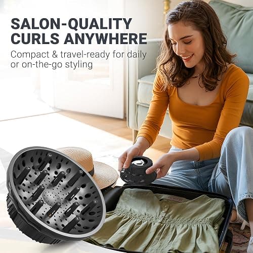 Universal Hair Diffuser for Blow Dryer - Fits All 1.4-2.4 inch Dryers, Professional Ionic Diffuser Attachment for Curly/Wavy Hair, Reduces Frizz & Enhance Curls, Lightweight, Travel-Friendly (Black) thumbnail 4