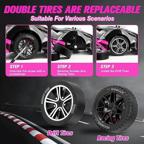 PANKQQ RC Drift Car, 1:16 Scale Drifting RC Cars, 2.4GHz 4WD RC Race Car, 40km/h High-Speed Remote Control Drift Car Vehicle, Racing Sport Toy Ideal Gift for Boys Girls Kids-2 USB Batteries (Purple) thumbnail 8