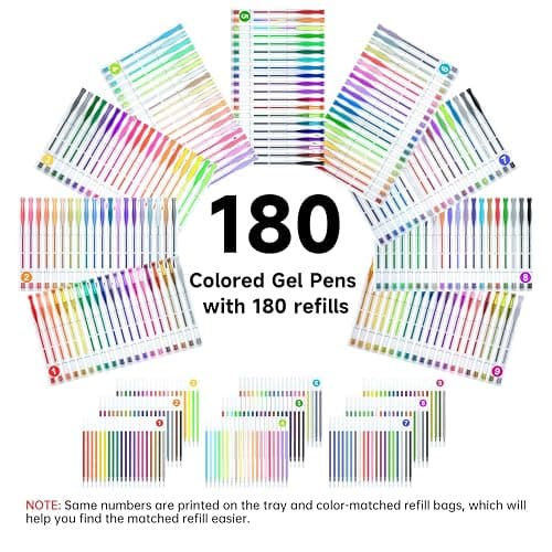 Shuttle Art 360 Pack Gel Pens Set, 180 Colors Gel Pen Set Plus 180 Color Refills Perfect for Adult Coloring Books Doodling Drawing Art Markers thumbnail 3