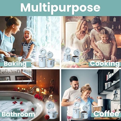 Home Intuition 4-Piece Ceramic Kitchen Canisters Set, Airtight Containers with Wooden Spoons Reusable Chalk Labels and Marker for Sugar, Coffee, Flour, Tea (Light Blue) thumbnail 3